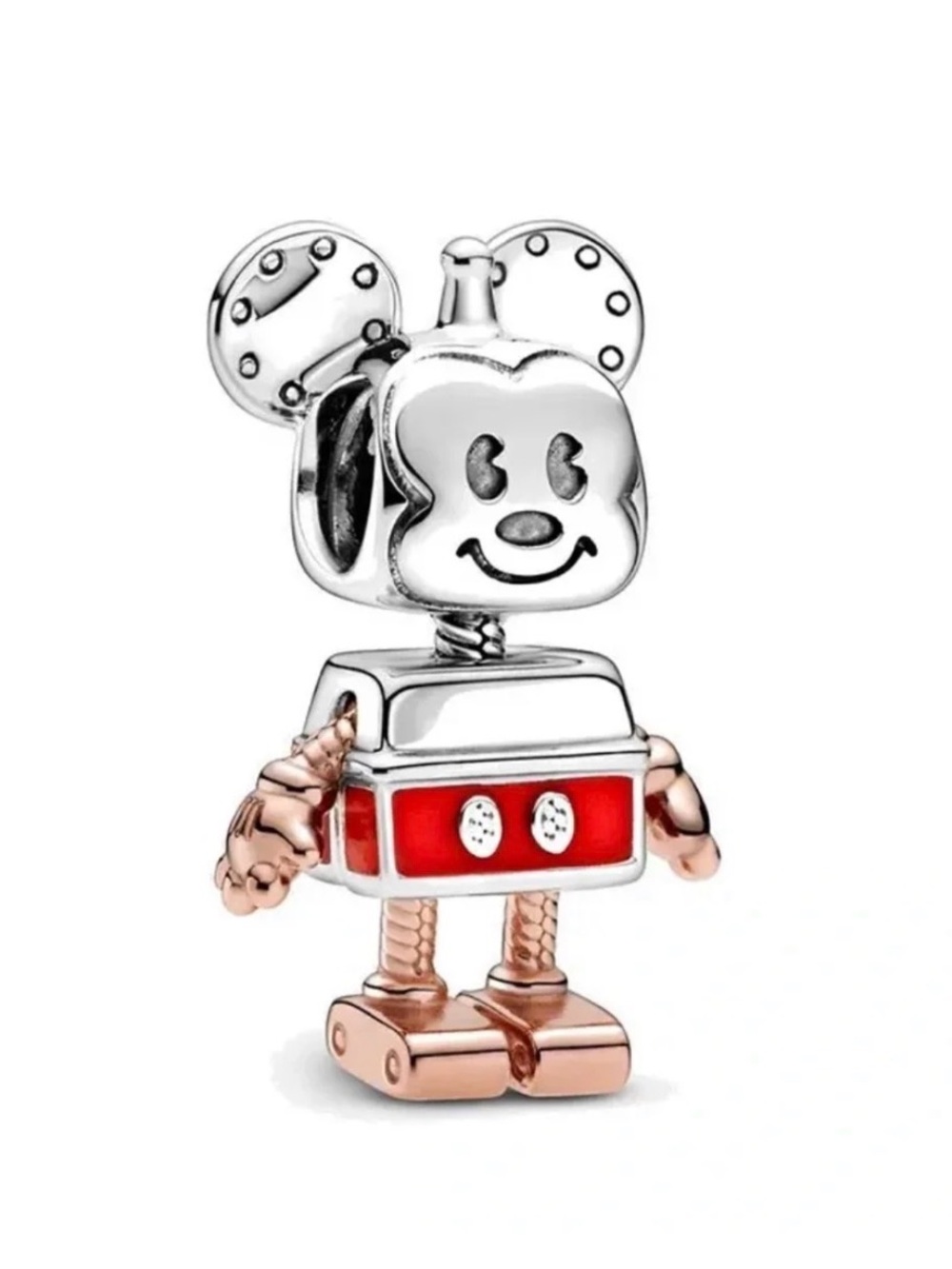 Disney Silver and Red Mickey Robot Charm - Playful Figure